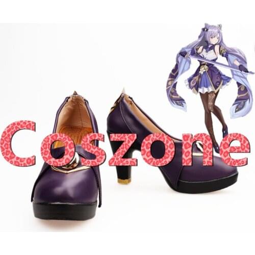 Genshin Impact Keqing Cosplay Shoes Purple High Heel Shoes Halloween Carnival Party Costume Shoes Boots