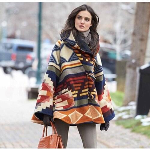 New Korean style Warm Hoodie Cloak Coat patchwork color Drop-Shoulder Sleeve Wool Cape Outerwear Women Winter Coat