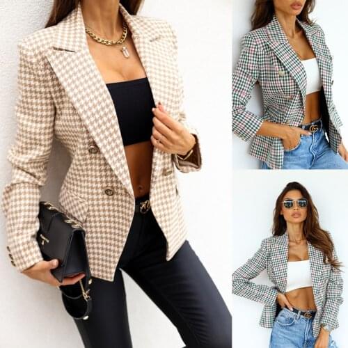 Fashion Autumn Women Plaid Blazers and Jackets Work Office Lady Suit Slim Double Breasted Business Female Blazer Coat Talever