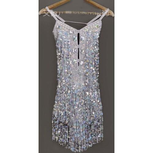 New ChildrenS Latin Dance Dress Sequins Fringed Skirt Girls Ballroom Cha Cha Professional Stage Performance Clothing DL2645