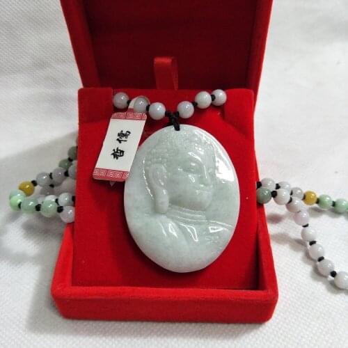 Zheru Jewelry Pure Natural Jadeite Light Green Buddha Pendant Tricolor Jadeite Bead Necklace Gift Class A National Certificate