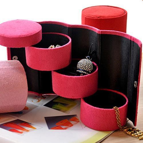 Portable 3 Tiers Compartment Cylinder Lint Roll Up Jewelry Organizer Holder