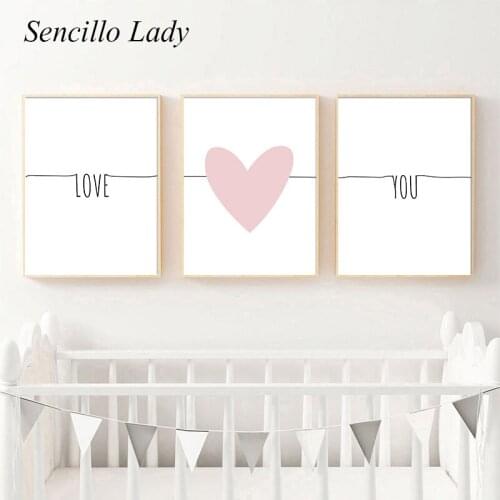 Pink Heart Love Nursery Art Poster Simplicity Canvas Poster Print Minimalist Nordic Wall Picture Baby Girl Bedroom Decoration