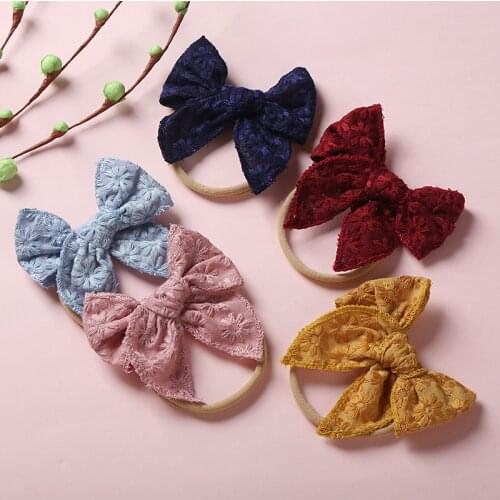 Baby Headband Soft Cotton Linen Nylon Headbands Cute Embroided Elastic Hairbands Bows Kids Children Fashion Hair Accessories