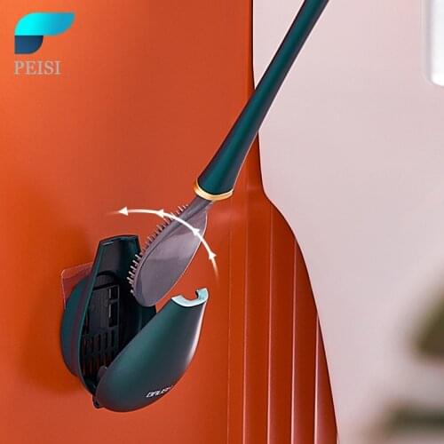 PEISI TPR Silicone Brush Head Toilet Brush No Dead Corner Wash Toilet Brush Household wall-Mounted Creative Bathroom Cleaning