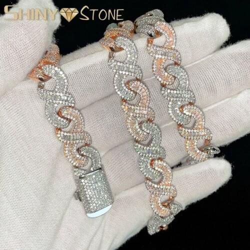 Sparking Baguette Cubic Zirconia Infinity Miami Cuban Chain Necklace Hiphop Men Ice Out Bling CZ Two Tone Plated Fashion Jewelry
