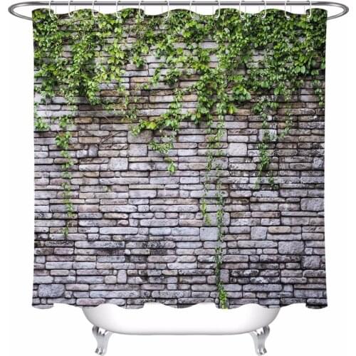 Green Ivy And Old Stone of Wall Shower Curtain Nature Bathroom Extra Long Waterproof Washable Polyester Fabric for Bathtub Decor