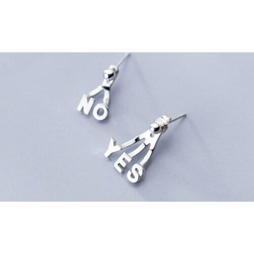 MloveAcc New Fashion Cute 925 Sterling Silver YES NO Letter Stud Earrings for Women Asymmetry Piercing Earrings Jewelry