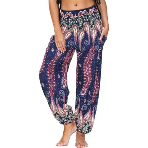 Womens Boho Harem Pants,Bohemia Yoga Pants, Hippie Loose Beach Trousers With 2Pockets