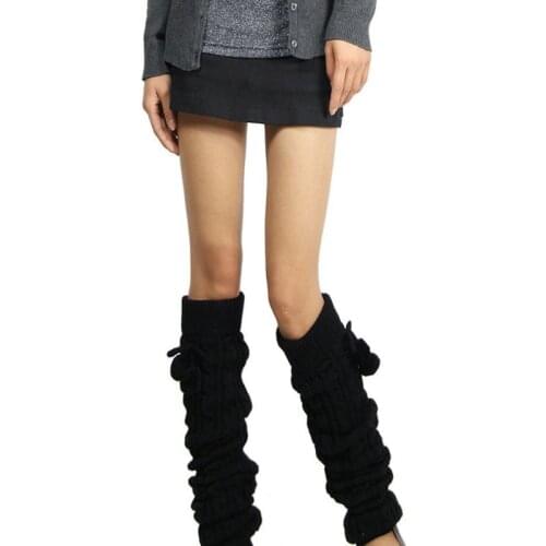 Women Girls Winter Braided Cable Knit Thigh High Long Leg Warmers Solid Color Crochet Thermal Boots Cuff Socks with Pompom Ball