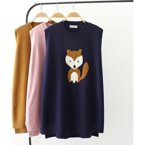 Plus size spring vest sleeveless sweaters 2018 dark blue & pink & Khaki knitted O neck squirrel wool female top wear Pullovers
