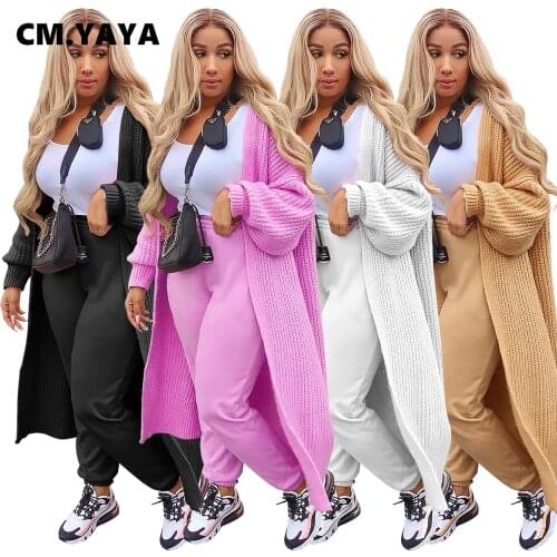 CM.YAYA Open Stitch Knit Long Sleeve Long Sweater for women