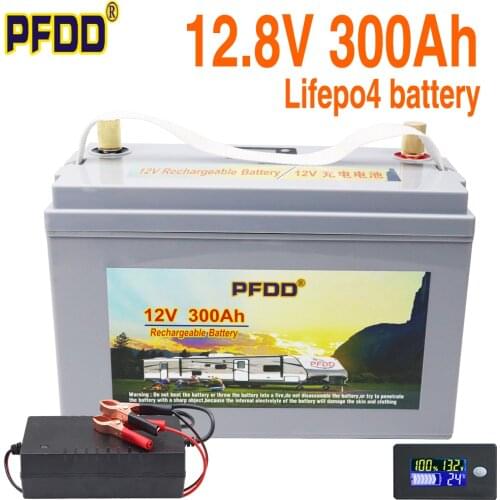 12V 300Ah LiFePO4 Battery Pack With BMS Lithium Power Golf Cart Batteries RV Campers Off-Road Off-grid Solar Energy With Charger