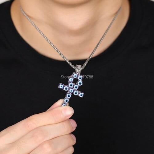 2020 new Rock hip hop Egyptian blue eyes brass copper Ankh Pendant