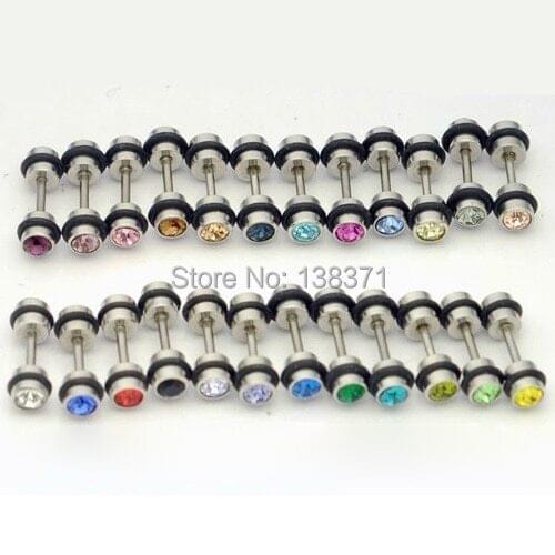 4mm Diameter Black Plastics Circle Austrian crystal titanium steel dumbbell Men Women Screw Back (pierced) stud earrings