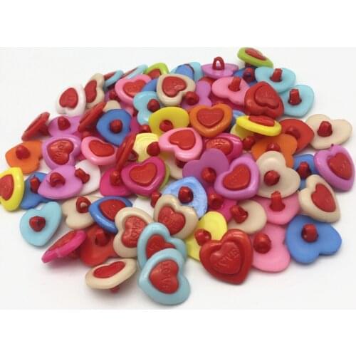 50pcs 15mm Mixed Plastic Double Heart Love Buttons Sewing Dress Shirt Shank Button For Scrapbooking Embellishments