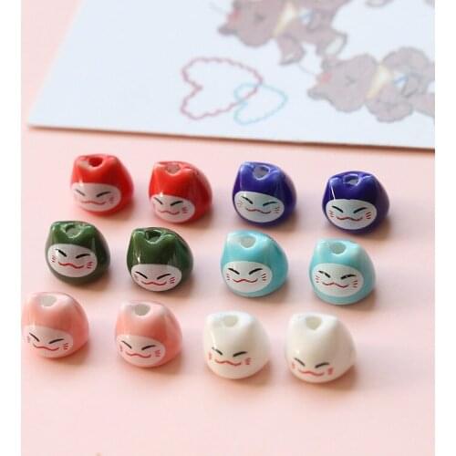 New style 50pcs/lot 10*9mm pattern print cartoon Lucky Cat shape Straight hole ceramics beads diy jewelry bracelet accessory