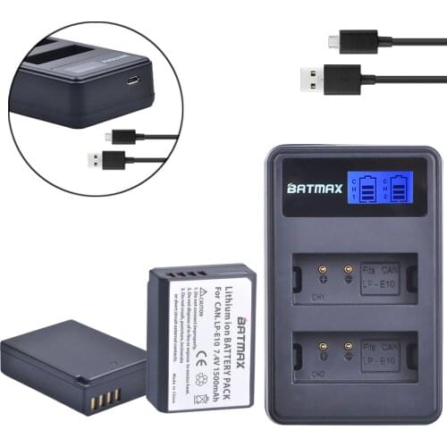 Batmax 2pcs LP-E10 LP E10 LPE10 Battery+LCD USB Dual Charger for Canon EOS 1100D 1200D Kiss X50 X70 Rebel T3 T5 Digital Camera