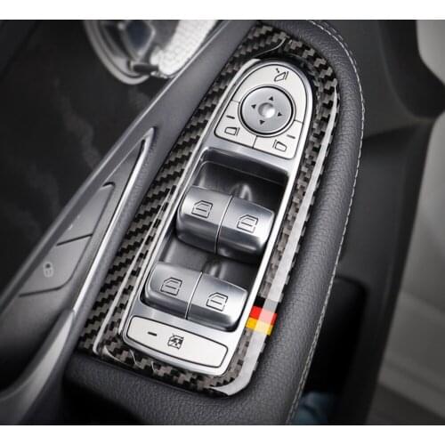 For Mercedes C Class W205 GLC Accessories Carbon Fiber Car Window Switch Armrest Panel Trim C180 C200 Car Styling Stickers