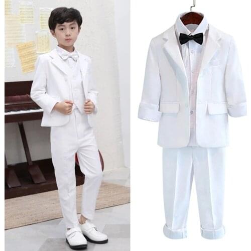 White Baptism Blazer Clothing Sets For Children Flower Boys Performance Wedding Dress Prom Suits Outfit Teens Vest Costume,H114