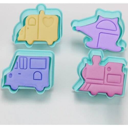 Free Shipping Plastic 4pcs Transport Plunger Cookie Molds Set Cookie Stamps set