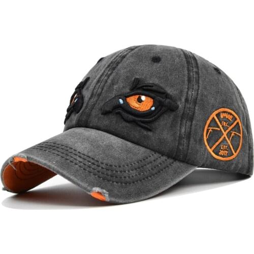 [DIFF COOL]Hawkeye 3D embroidery cap men and women washed cotton baseball cap fashion black pattern rebound military cap hip hop