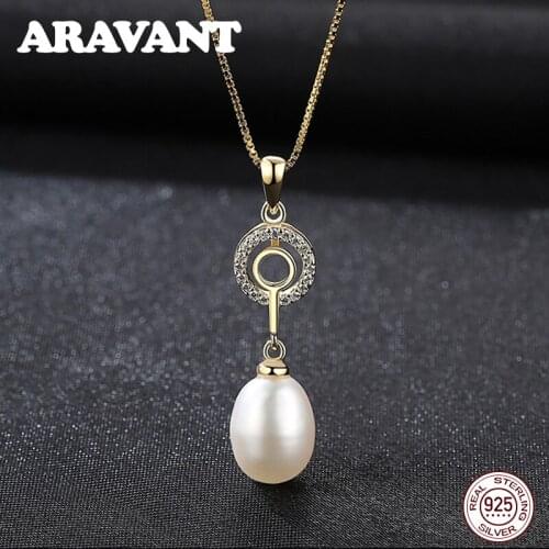 925 Sterling Silver Circle Freshwater Pearl Elegant Long Chain Women Pendant Necklace Silver Jewelry