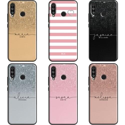 Personalised Initials Sparkly Name For Huawei P20 Lite P10 P40 P30 Pro Case For Huawei P Smart 2019 Z Mate 20 10 Lite Funda