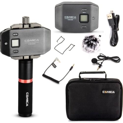 Comica CVM-WS50(B) CVM WS50 B Wireless Lavalier Microphone 6-Channel with Handle Grip for Smartphone For IOS Android Camera DSLR