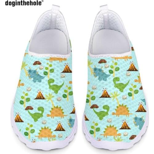Doginthehole Cute Cartoon Dinosaur School Shoes for Children Spring Light Mesh Slip On Teen Sneakers Summer Beach Water Shoes