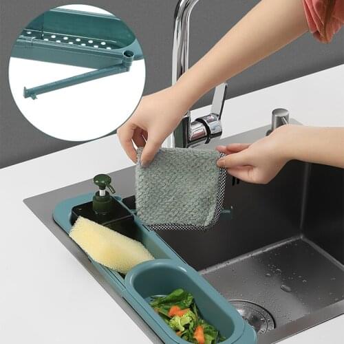 Home Kitchen Telescopic Sink Shelf Kitchen Sink Organizer Sink Sponge Rack Drain Rack Kitchen Storage Basket Gadget Accessories