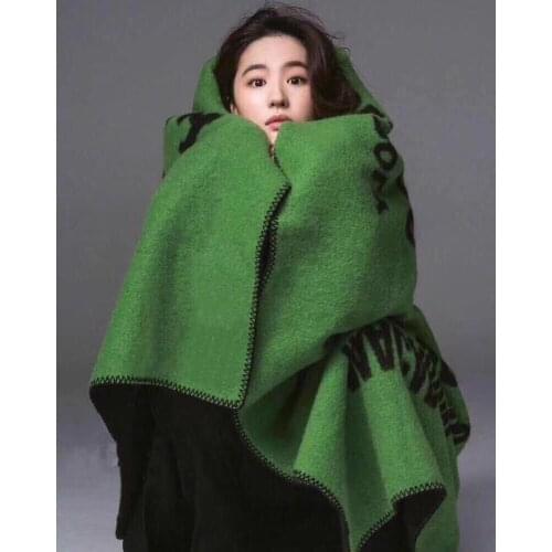 Double Sided Jacquard Green Letter Shawl. Double Sided Scarf Thickened In Autumn and Winter. Fashion Blanket Scarf