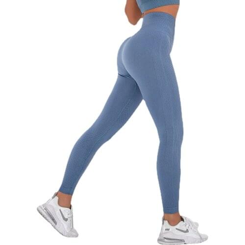 Denim Blue Yoga Pants Stretchy Black Yoga Leggings Gray Gym Sport Wear Green Knitted Tights Pink Trousers Women Fitness Pants