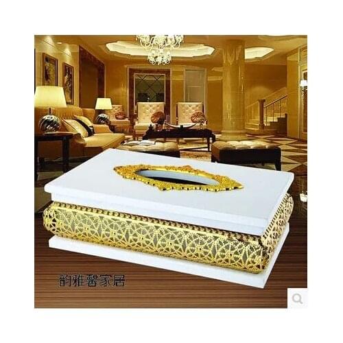 European luxury gold-plated metal tissue box wooden tissue box tissue holder for home decorationZJH005