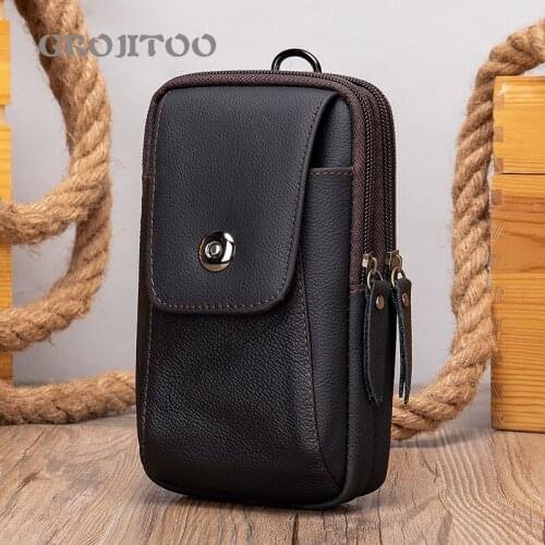 GROJITOO Genuine leather bag mobile phone leather waist bag for men new fashion mens phone belt waist bag small mens bag
