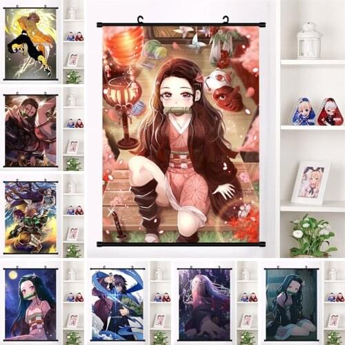 Art Plastic Scrolls Hanging Cartoon Anime Canvas Painting Demon Slayer Poster Picture Decor Bedroom Home Characters Prints Wall