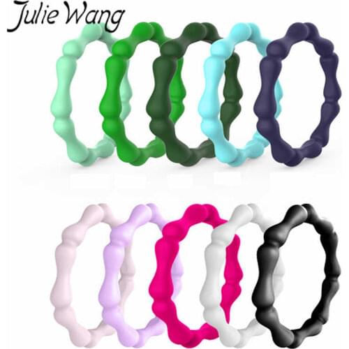 Julie Wang 10PCS 3mm Women Silicone Ring Sets Mixed Colors Wear Outdoor Sports Ring Fashion Party Wedding Gift Cocktail Rings