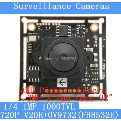 1MP AHD 4in1 mini pinhole camera CCTV 720P mini night vision camera module 1/4"V20E+OV9732 HD 1.3MP 3.7MM lens 92 degrees camera