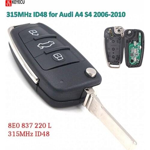 Keyecu Intelligently DIY Upgraded Flip Remote Car Key Fob 315MHz ID48 for Audi A4 S4 2006-2010 P/N: 8E0 837 220 L