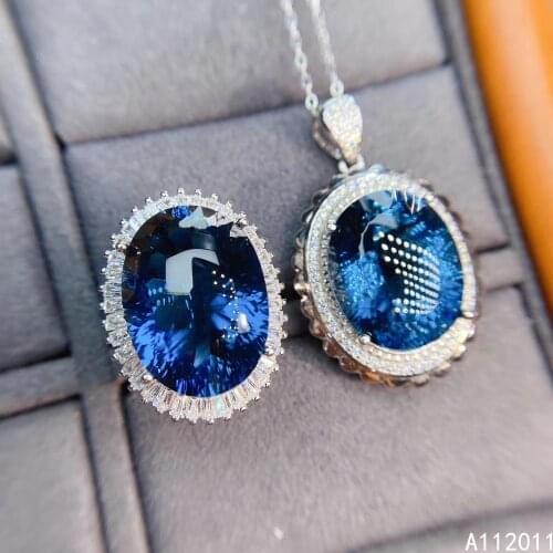 KJJEAXCMY Fine Jewelry 925 sterling silver inlaid natural blue topaz fashion Womans new ring pendant set Support test