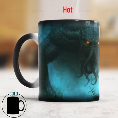 Whitelf Sea Monster Cthulhu Coffee Mug Heat Sensitive Color Changing Ceramic Magic Mug Dropshipping