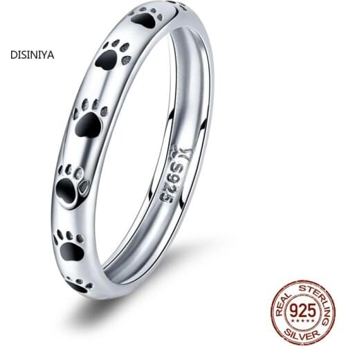 925 Sterling Silver Stackable Dog Cat Footprints Finger Rings for Women Wedding Ring Jewelry Valentines Day GIFT JSCR25445