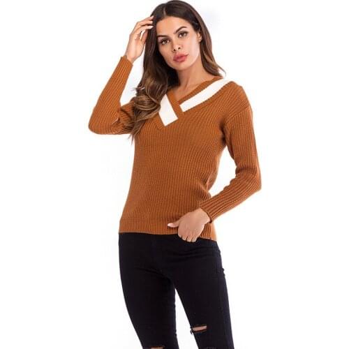 Criss-cross Woman Sweaters Casual Loose Patchwork Color Knitted Sweaters for Women V-neck Long Sleeve Tops for Women Spring
