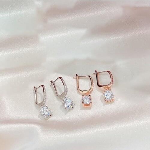 Hot Brand Pure 925 Sterling Silver Stud Earrings Roman Letter Square Zircon Earrings Silver Diamond Stud Earrings White Earrings