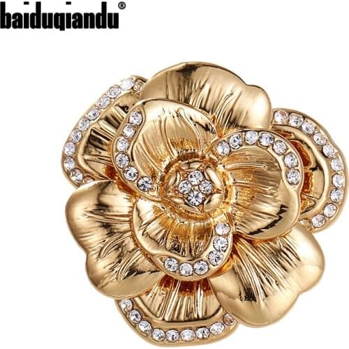 Baiduqiandu Brand New Arrival Golden Rose Brooch Pins Fashion Womens Costume Jewelry