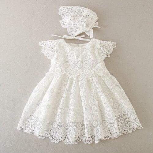 Newborn Baby Girl Baptism Dresses Party Wedding Girls Lace Flower Princess Dresses Infant Toddler 1 Year Birthday Clothes 3-24M