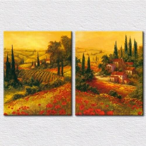 Gift for family High quality hand painted impressionist oil painting art printed on canvas 2pcs set with good price