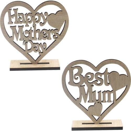 Happy Mothers Day Gift Best Mum Mummy Wooden Heart Plaque Freestanding Oak Love