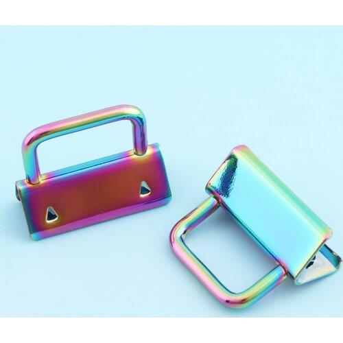 Rainbow Key Fobs Hardware 10pcs 32mm Key Chains Key Lanyard Clips Metal Ribbon End Cap Key Fabric ends Webbing Key fobs