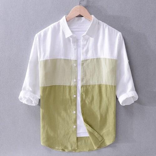 New Italy brand linen shirts men summer color matching shirt mens fashion casual flax shirt male tops chemise camiseta drop-ship